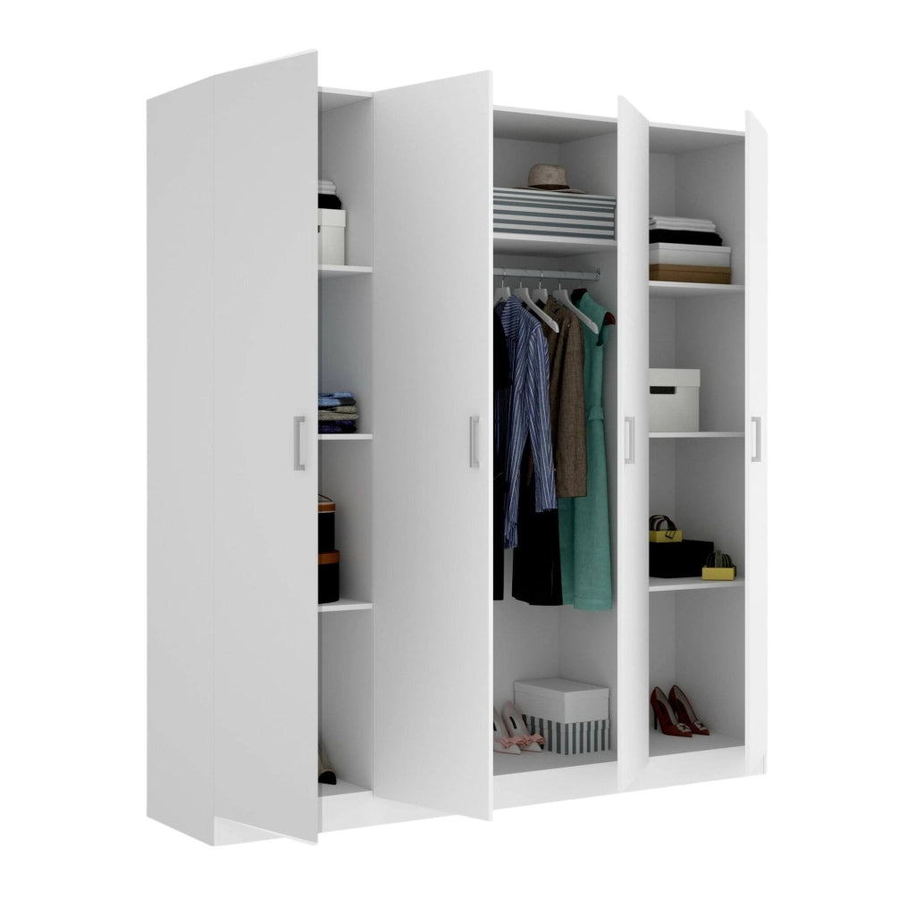 Guardaroba Persefone, Mobile appendiabiti per camera da letto, Armadio a 4 ante battenti, 200x52h215 cm, Bianco