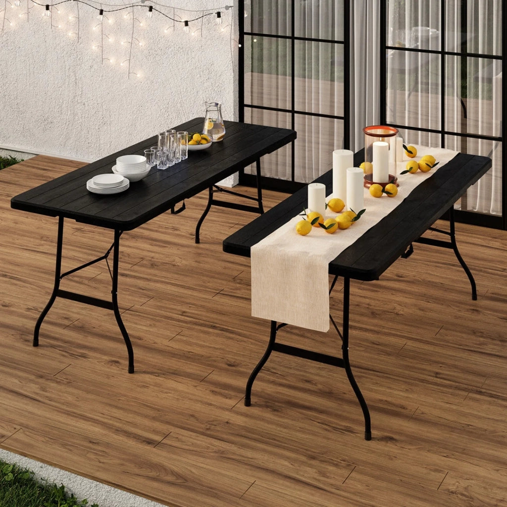 IDMarket - Tavolo occasionale portatile pieghevole 180 CM per il campeggio o l'accoglienza legno nero