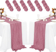 Pacchetto di 6 tovaglioli da formaggio da tavolo 90 x 300 cm, seta rossa polverosa tovagliolo da formaggio da tavolo, tovagliolo da formaggio da tavolo rustico boho, tovagliolo da formaggio da tavolo in tulle lavabile per decorazione di banco da matrimoni