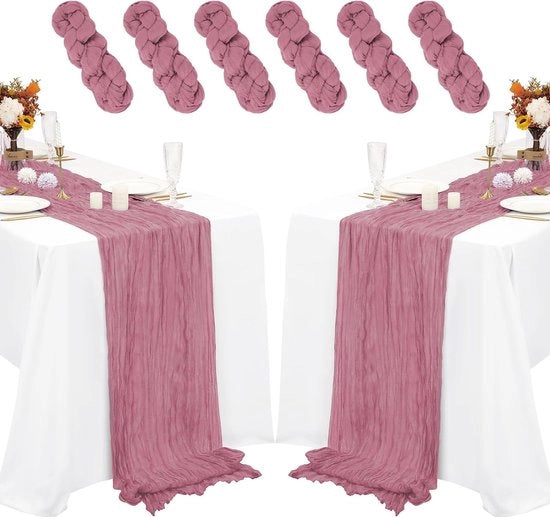 Pacchetto di 6 tovaglioli da formaggio da tavolo 90 x 300 cm, seta rossa polverosa tovagliolo da formaggio da tavolo, tovagliolo da formaggio da tavolo rustico boho, tovagliolo da formaggio da tavolo in tulle lavabile per decorazione di banco da matrimoni