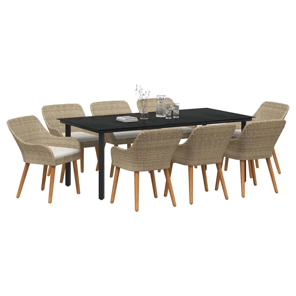 Set da Pranzo per Giardino con cuscino 9 pcs Beige polyrattan