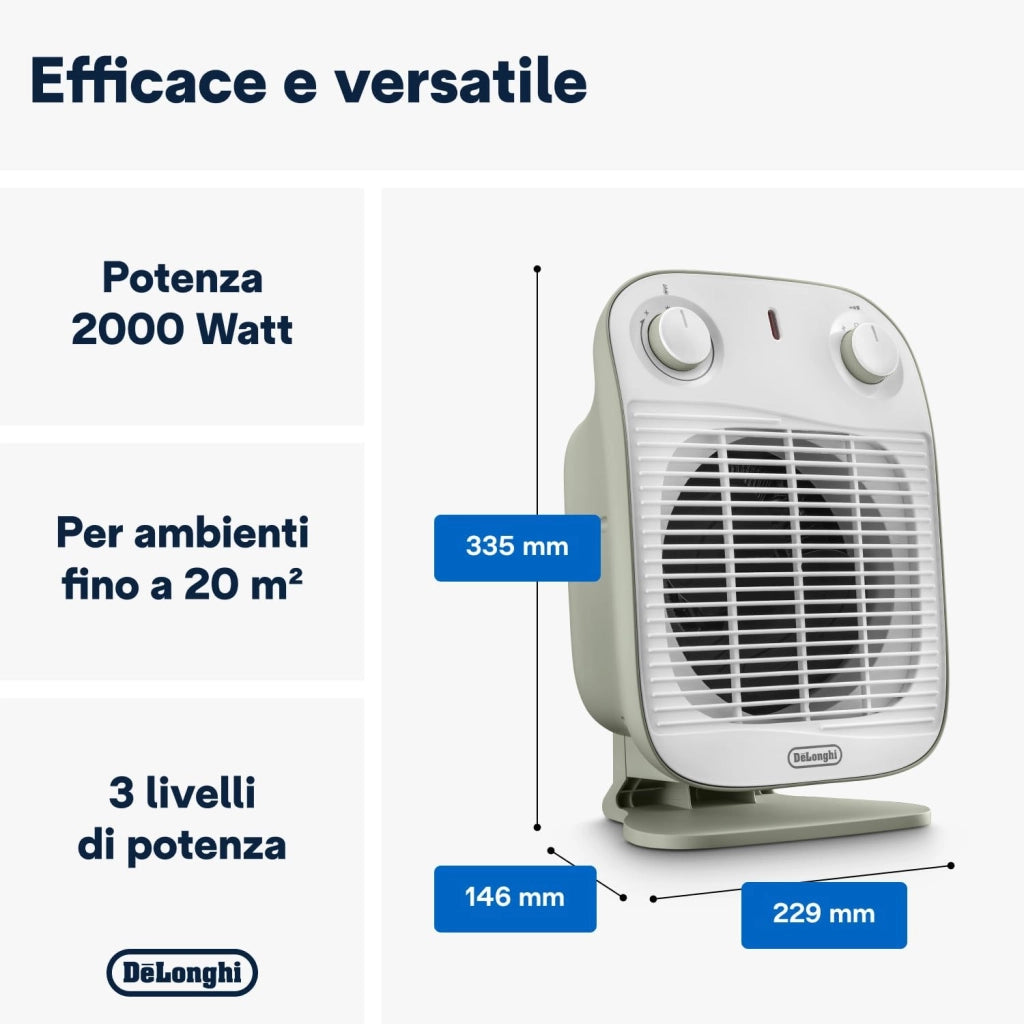 De'Longhi HFS50B20.GR Interno Verde, Bianco 2000 W Riscaldatore ambiente elettrico con ventilatore