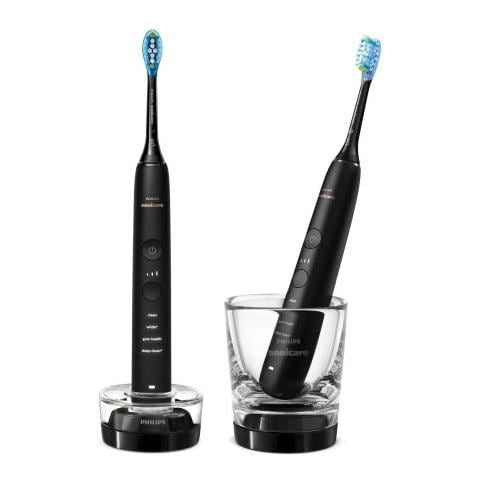Philips diamondclean 9000 sonicare spazzolini elettrici sonici con app, confezione da 2 spazzolini neri hx9914/54