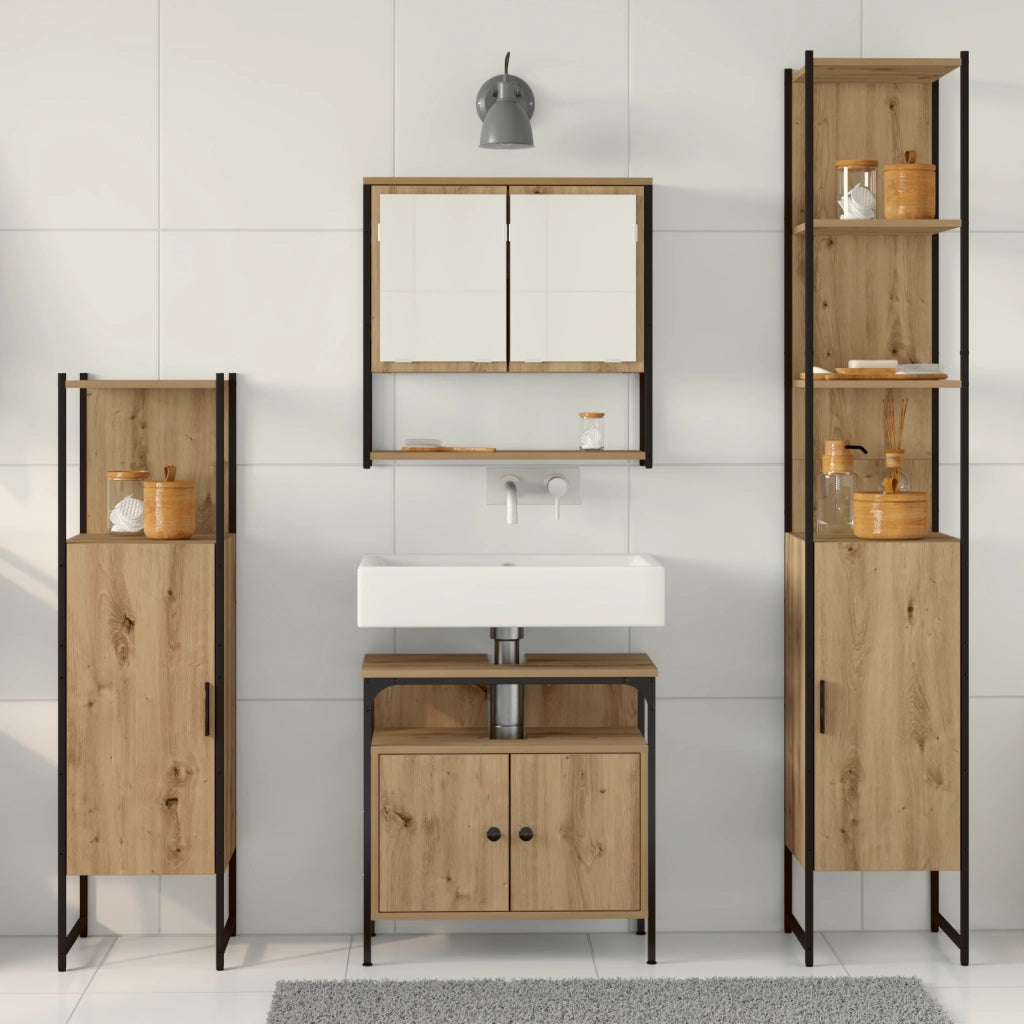 Set di mobili da bagno a 4 pezzi in legno ingegnerizzato rovere Artisan