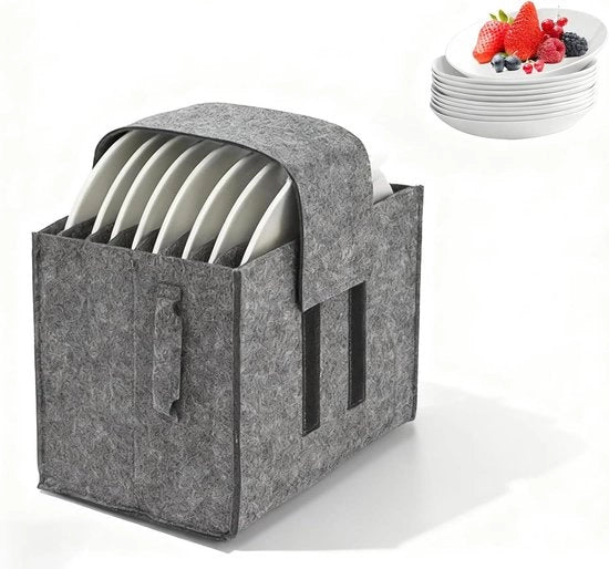 Bordierecipiente per camper e campeggio - Servizio da tavola in velluto grigio con 8 contenitori - Scatola di stoccaggio con maniglia - Adatto per piatti ≤26 cm