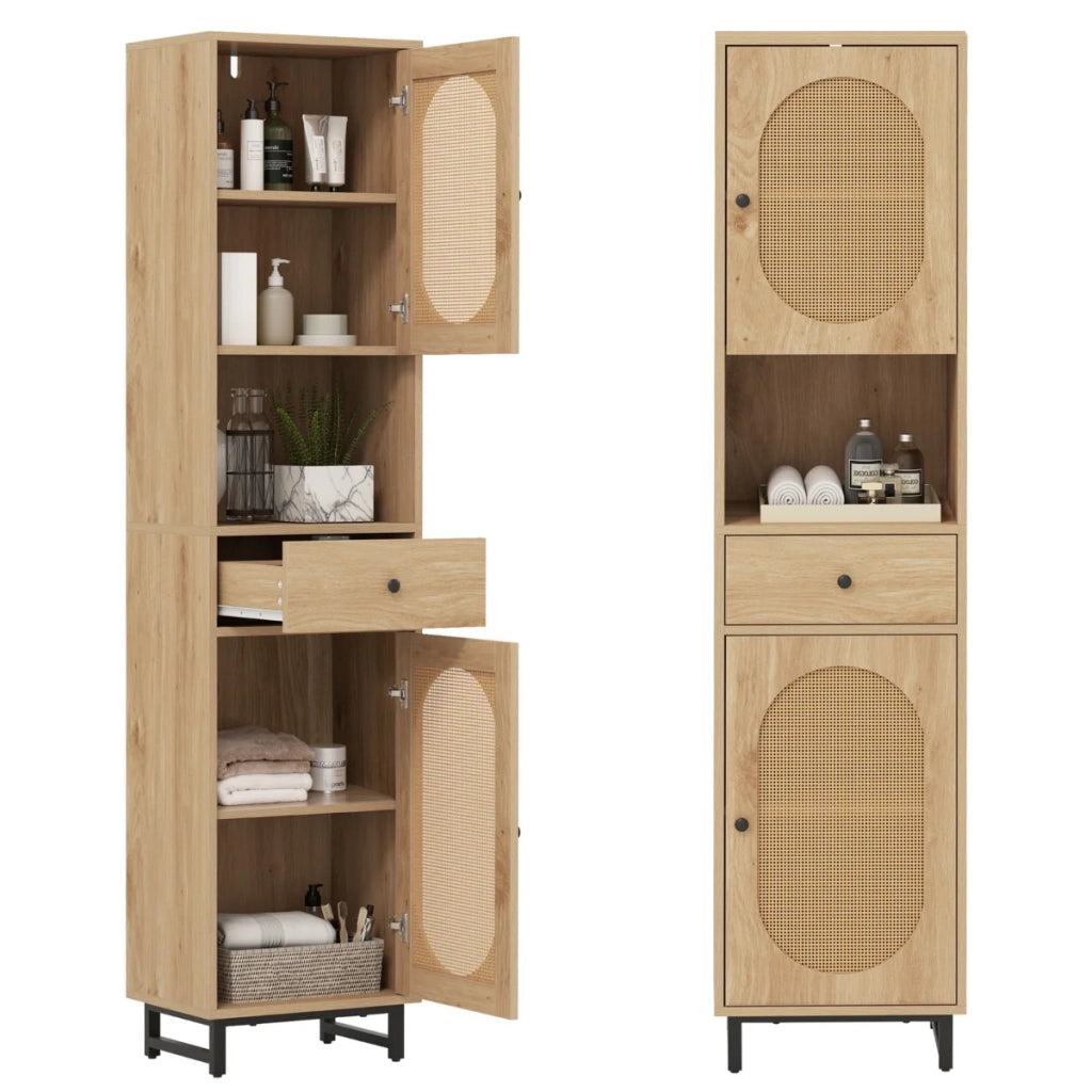 Mobiletto alto da bagno 40 x 30 x 170 cm grande capienza stile contemporaneo rattan naturale 20_0017429