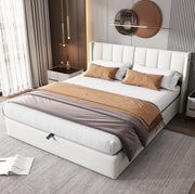 Letto imbottito 140x200 cm con LED; USB e contenitore; testiera regolabile in PU bianco