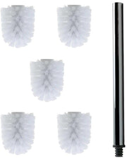 5 x Testa di Spazzola per WC in Plastica Bianca Ø ca. 6,5 cm + 1 x Manico in Acciaio Inox 26,5 cm - Spazzola per WC - Spazzola per WC - Spazzola per WC - Ricambiabile - Design Moderno - Alta Qualità - Duraturo