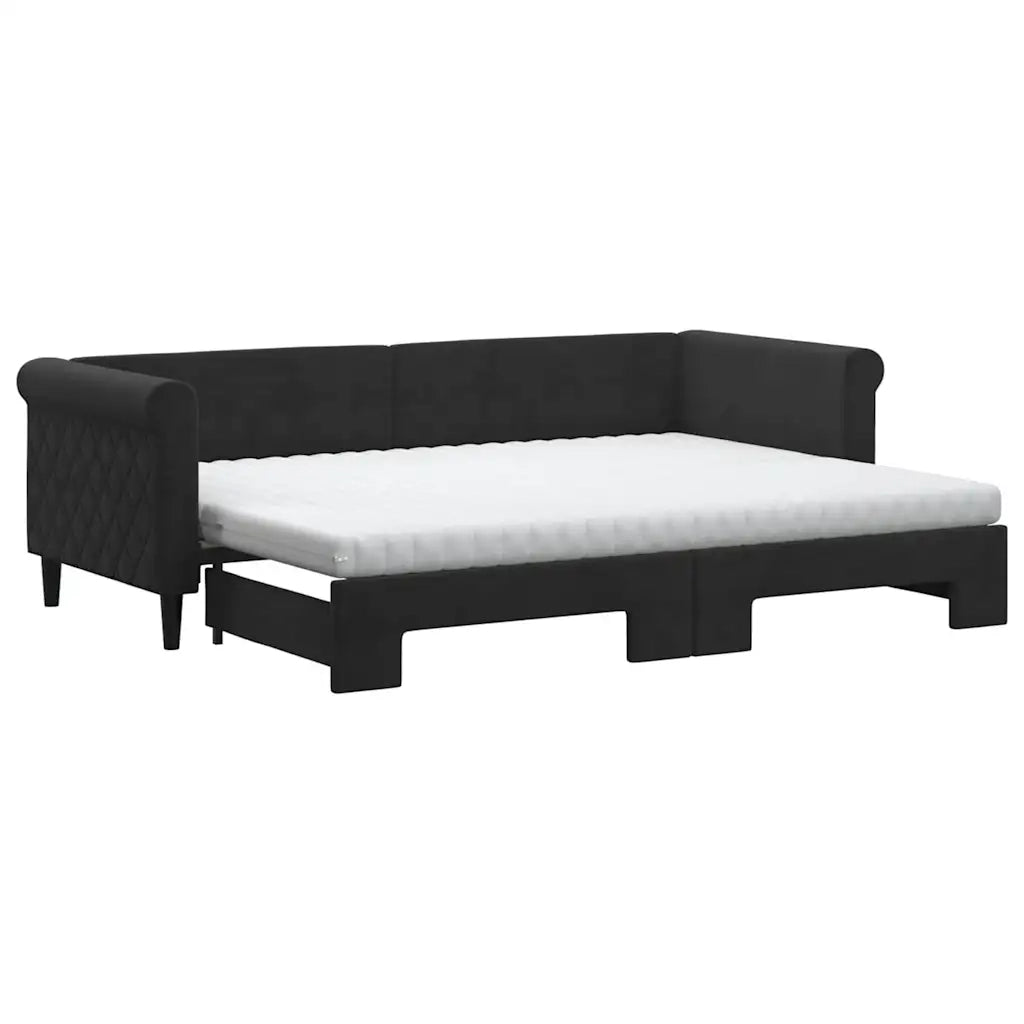 Divano Letto Estraibile con Materassi Nero 80x200 cm Velluto 3197792