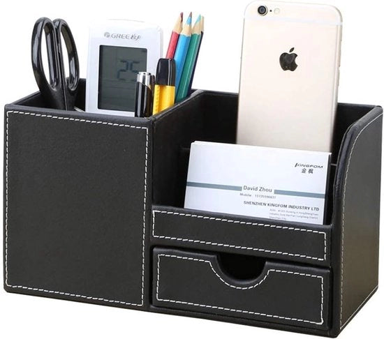 Organizzatore di scrivania premium con 4 ripiani di stoccaggio in pelle PU in nero