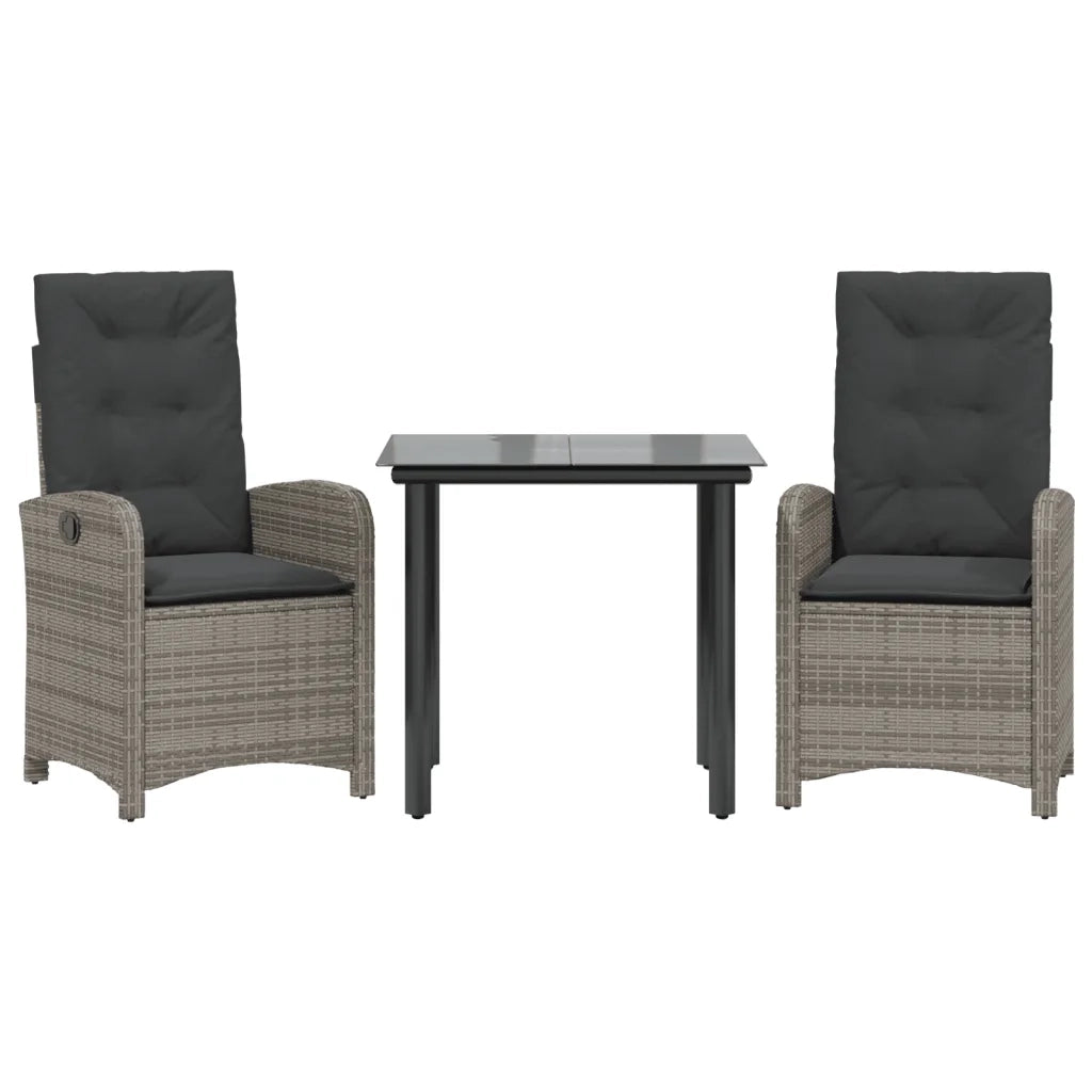 Set da Pranzo da Giardino 3 pz con Cuscini in Polyrattan Grigio