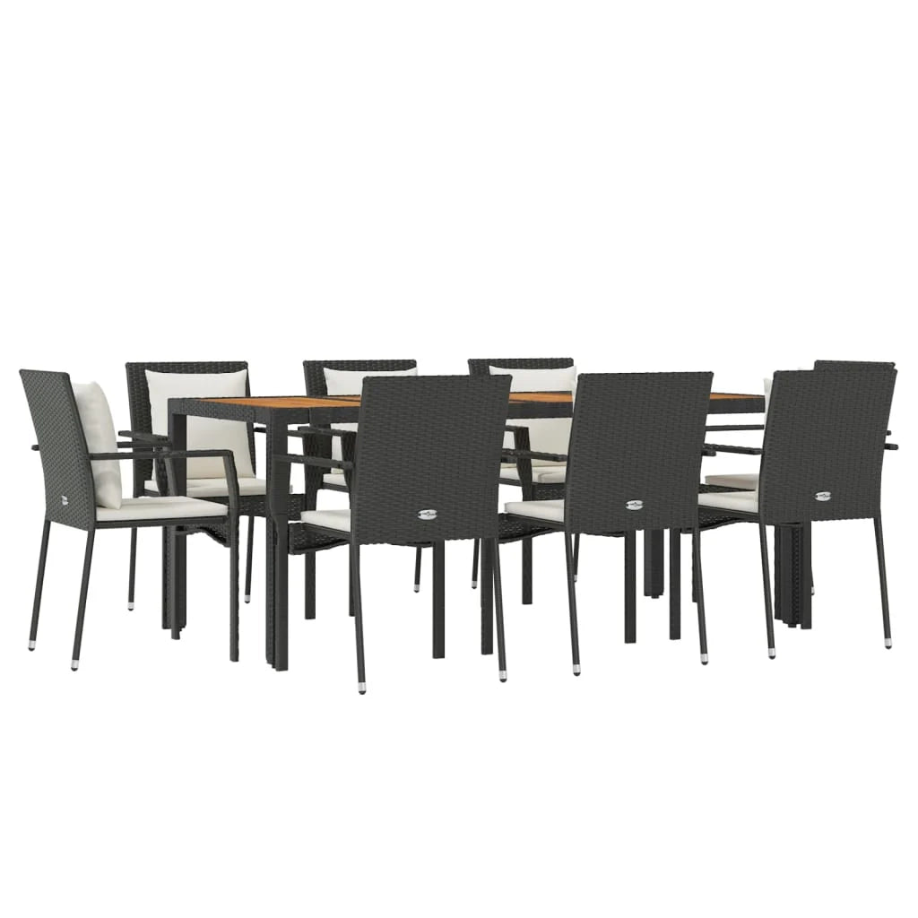 Set da pranzo da giardino da 9 pezzi e cuscini resina intrecciata nera 02_0014838