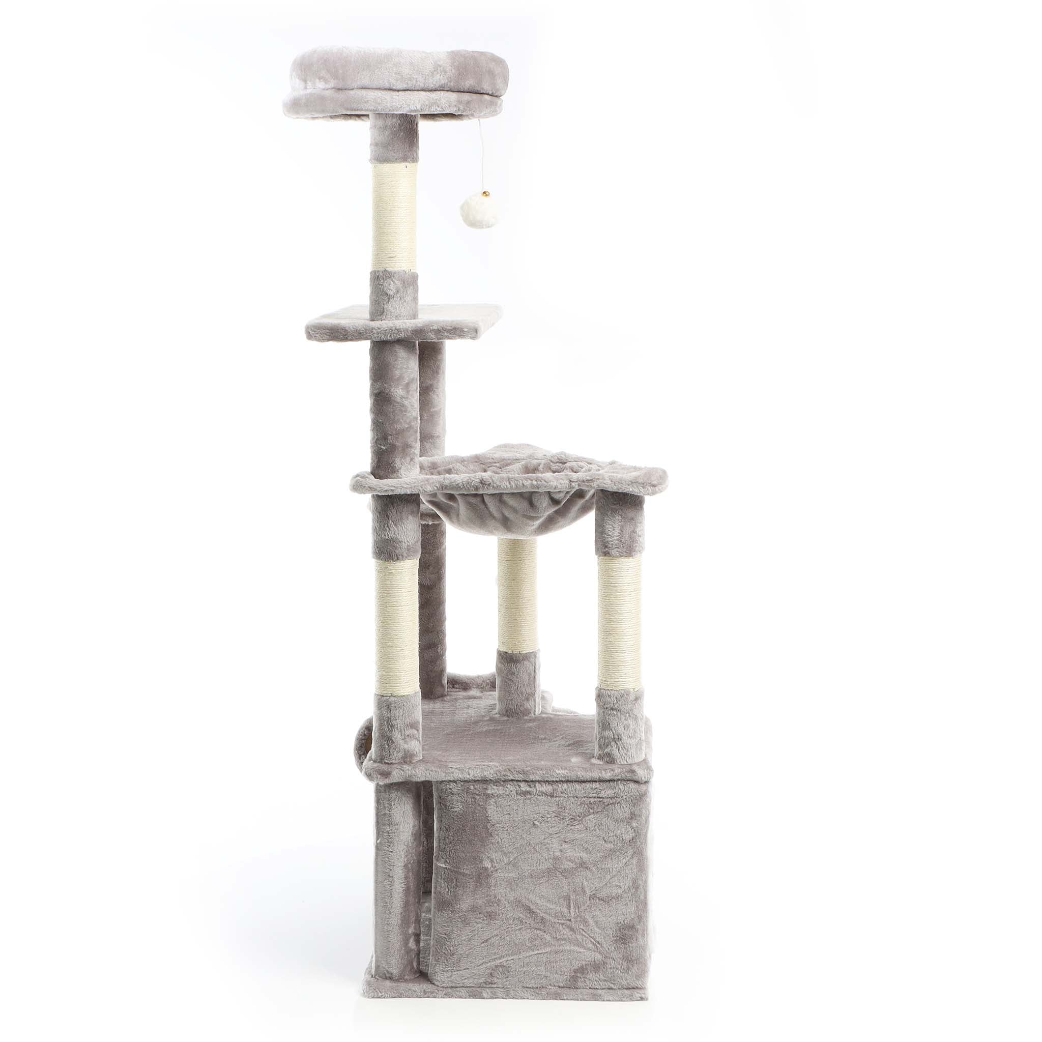 Fudajo Albero tiragraffi grigio con zampa 135cm Con sisal e casetta Cuccia per gatti Nicchia