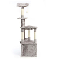 Fudajo Albero tiragraffi grigio con zampa 135cm Con sisal e casetta Cuccia per gatti Nicchia