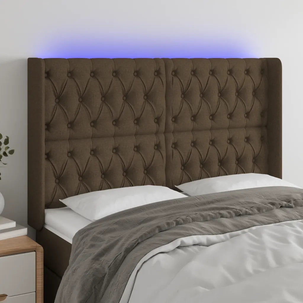 Testiera a LED MarroneScuro147x16x118/128cm inTessuto 3124385