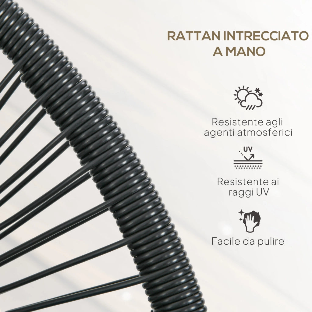 Divano da Giardino 2 Posti 132x72x83 cm con Cuscini e Braccioli in Rattan PE e Acciaio Nero