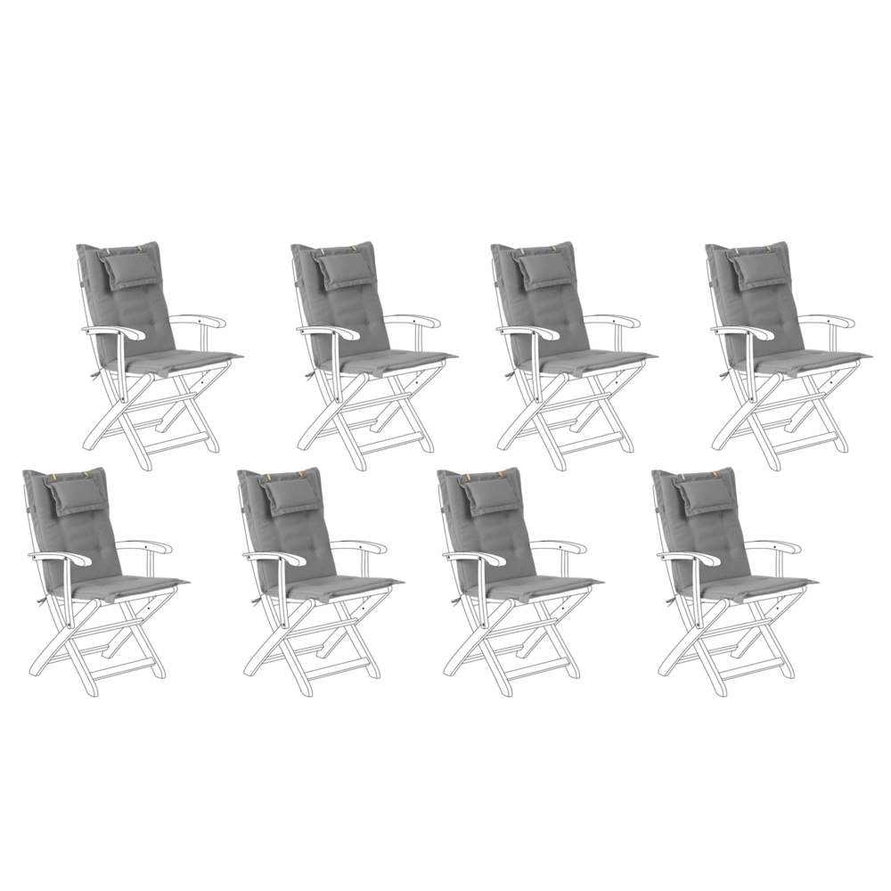 Set di cuscini di ricambio per sedie da esterno in tessuto grigio resistente ai raggi UV con imbottitura spessa 8 cuscini