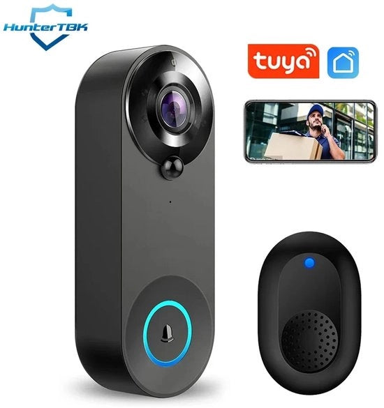 Porta con Telecamera - Ring - Smart - Wi-Fi - Inclusa Intercom - 2 Canali Audio - Nero - Viso Notturno - Viso Giornaliero - 16,2 x 13,5 x 4,2 cm