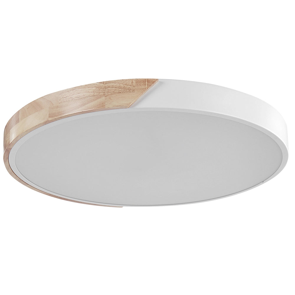 Lampada da soffitto bianca con luci a LED integrate in legno chiaro in acciaio acrilico di forma rotonda Illuminazione moderna decorativa