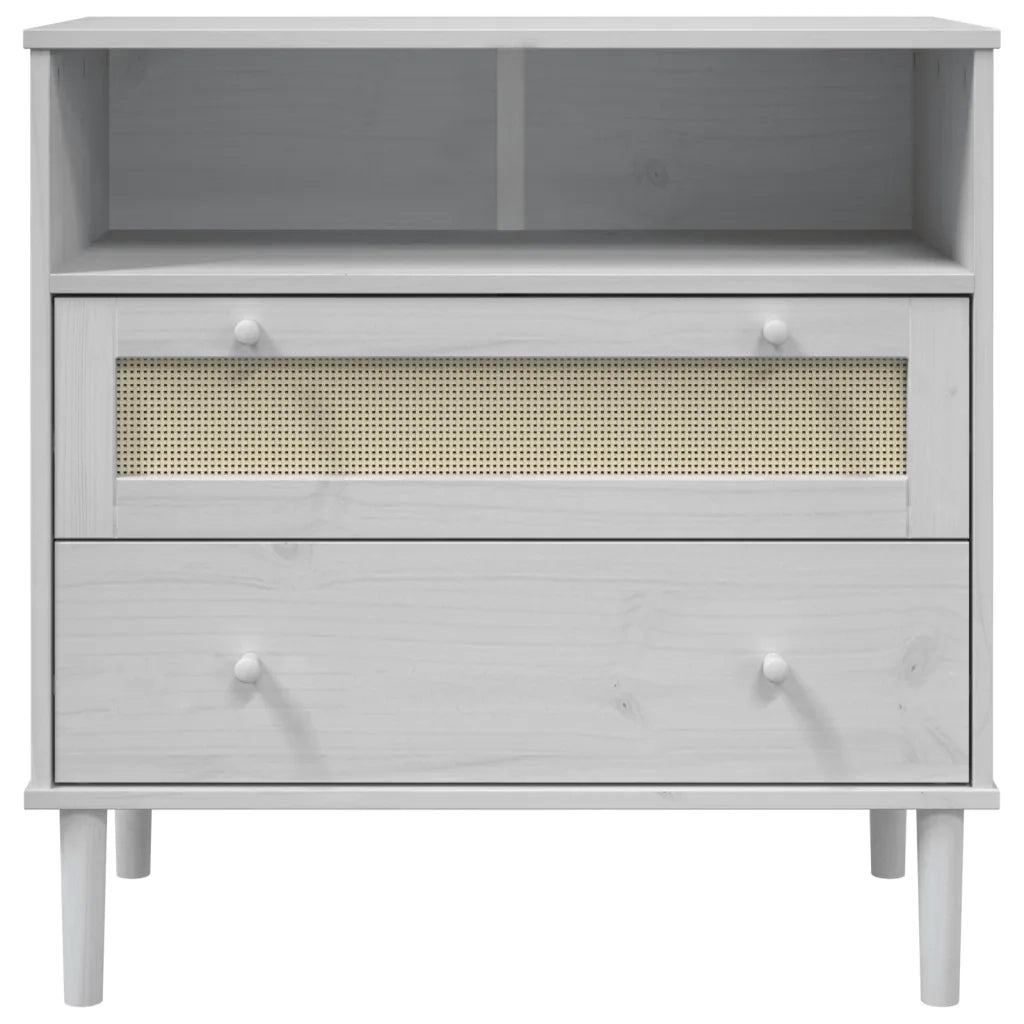 Credenza-Buffet-Armadio da cucina SENJA Aspetto Rattan Bianco 80x40x80 cm Massello Pino 170505