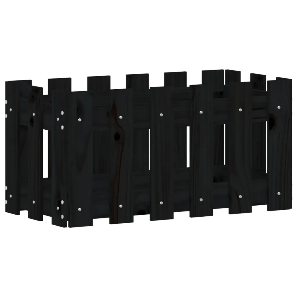 Fioriera Giardino a Recinzione Nera 60x30x30 cm Massello Pino 832469