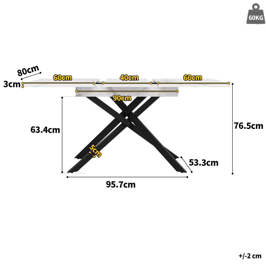 Tavolo da pranzo estensibile 160x80 cm bianco e nero – allunga