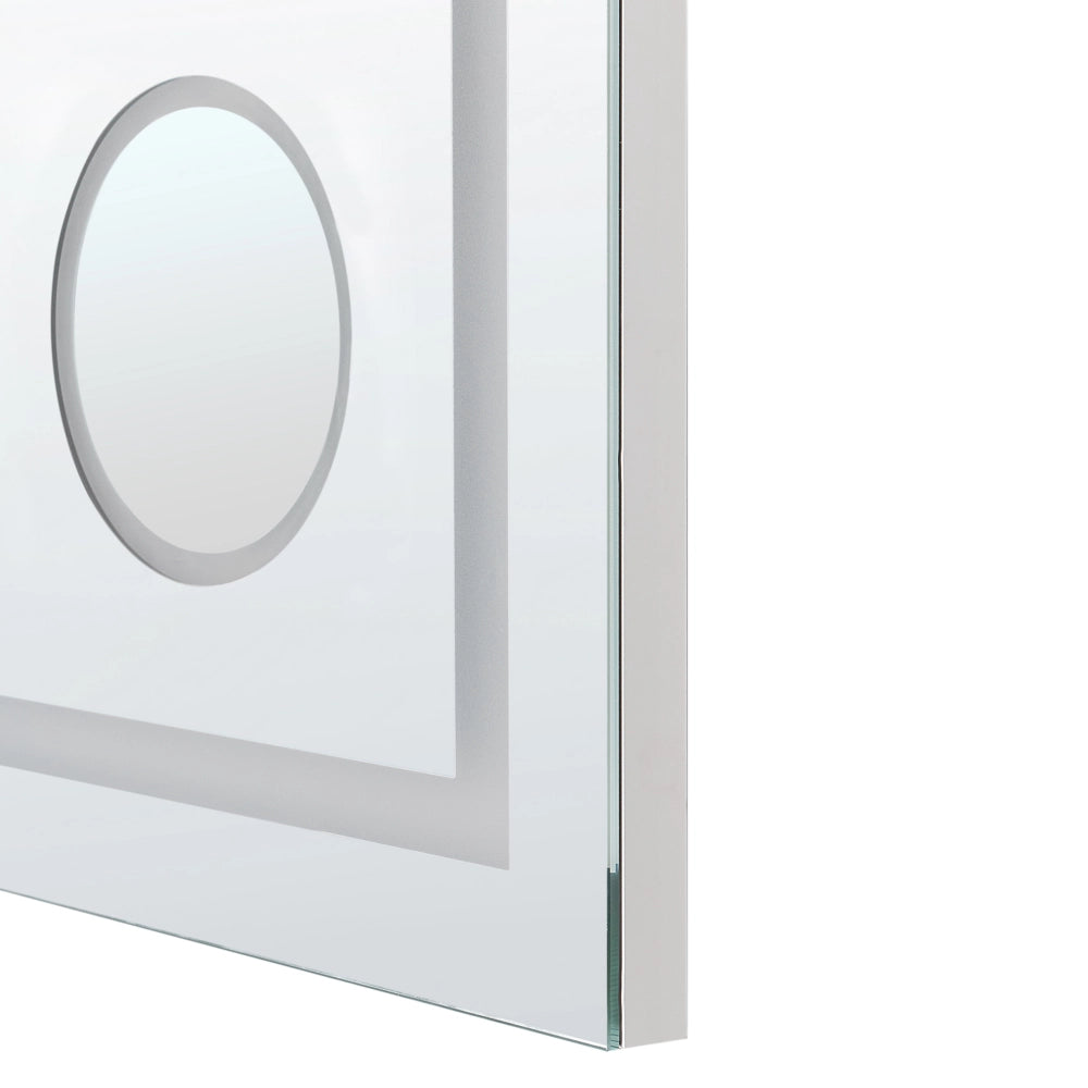 Specchio da bagno illuminato a LED rettangolare 60 x 80 cm Glamour con altoparlante Bluetooth Lente di ingrandimento