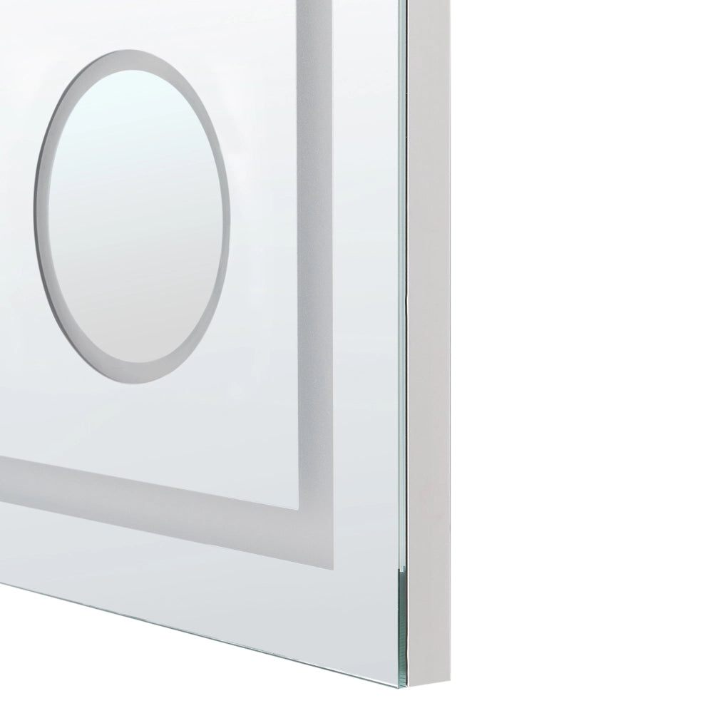 Specchio da bagno illuminato a LED rettangolare 60 x 80 cm Glamour con altoparlante Bluetooth Lente di ingrandimento