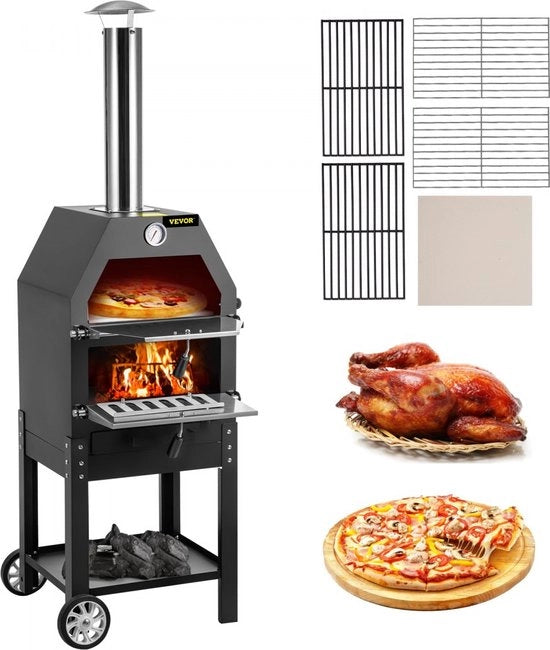 Fornello per Pizza - Fornello per Pizza all'aperto - Barbecue - BBQ - Fornelli per Pizza - Con Piatto per Pizza e Varie Griglie - 30 CM pizza