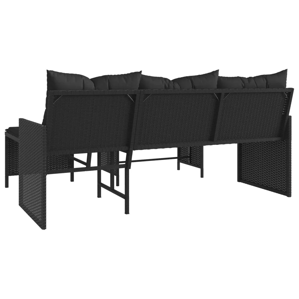 Divano da Giardino con Tavolo e Cuscini a L Nero in Polyrattan 365572
