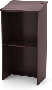 GIANTEX Podio per oratori in legno, leggio da terra con ripiano di stoccaggio e fori per cavi, pulpito per chiesa, aule, seminario, 58 x 40 x 117 cm (marrone)