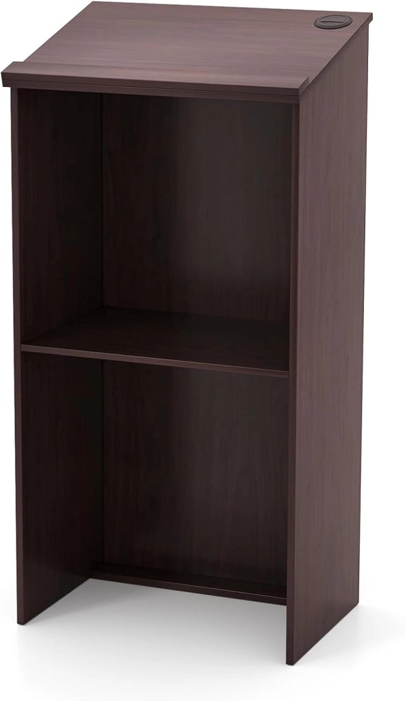 GIANTEX Podio per oratori in legno, leggio da terra con ripiano di stoccaggio e fori per cavi, pulpito per chiesa, aule, seminario, 58 x 40 x 117 cm (marrone)