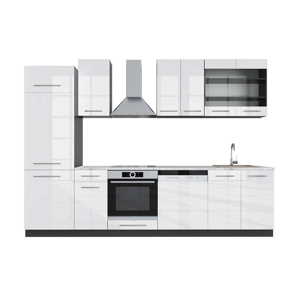 Cucina componibile Fame-Line Bianco lucido/Antracite 300 cm, PL Marmo Vicco