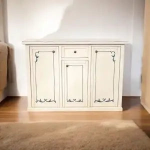 Credenza madia buffet in legno Shabby chic bianco anticato decorato provenzale