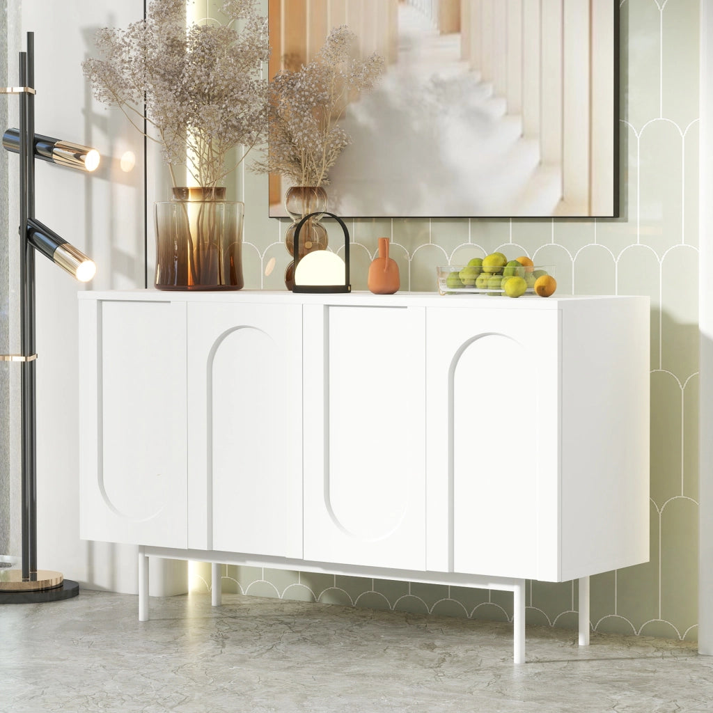 Credenza con 4 ante e 2 ripiani regolabili per soggiorno e sala da pranzo bianca