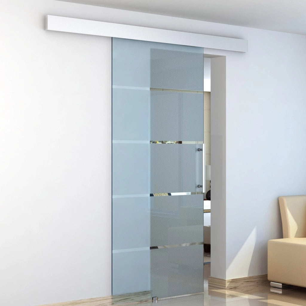 Porta Scorrevole in Vetro Smerigliato e Satinato ¨C Minimal ¨C Grigio 205x102.5x0.8cm