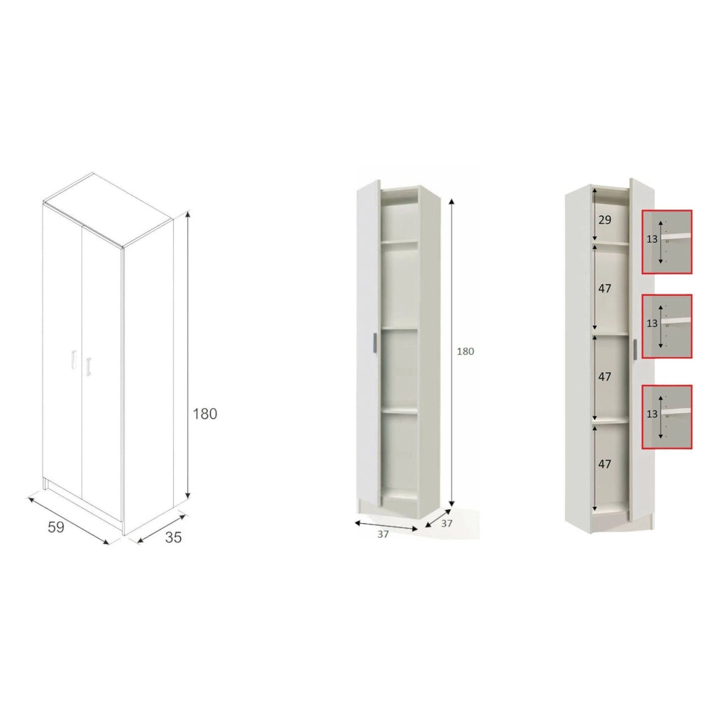 Molteno, Armadio Multiuso Grande Modulabile, 96x180h cm Bianco