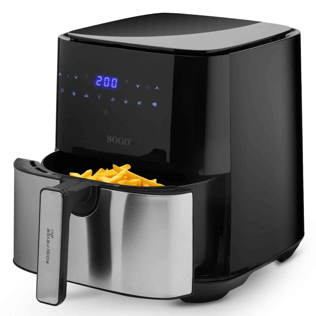 Friggitrice ad aria 5L con 8 programmi, temperatura 80-200°C e timer 60 min 1450W con display touch e ricettario - Sogo