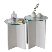 Genga, Tavolino da Salotto set 2 Pezzi Vetro Temperato, 70x70x38h cm Bianco