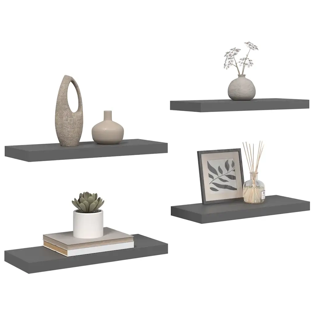 Scaffali a Parete 4 pz Grigio Lucido 60x23,5x3,8 cm in MDF 323792