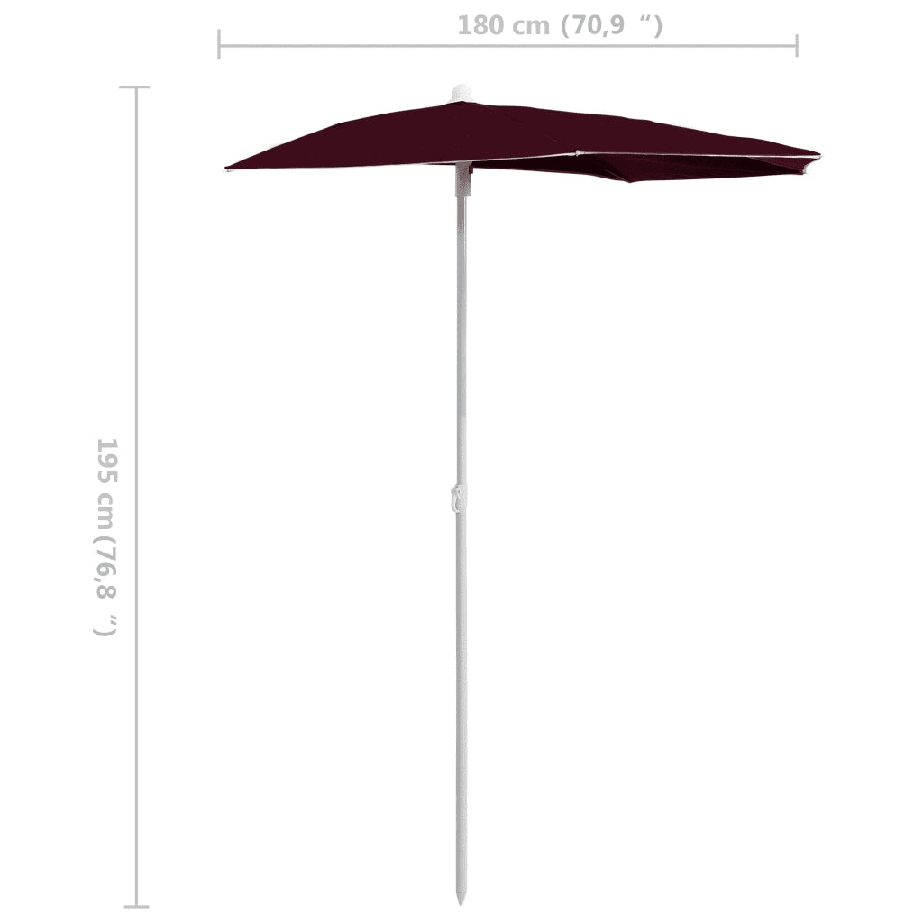 Ombrellone Semicircolare da Giardino con Palo 180x90 cm Bordò 315563