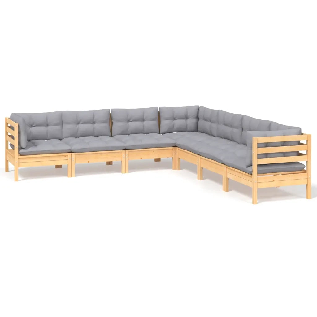 Set Divani da Giardino 7 pz con Cuscini Grigi Massello di Pino 3096790