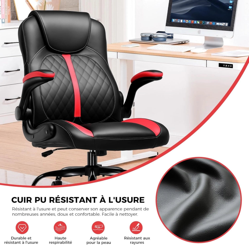 Sedia da gioco con braccioli sollevabili – Sedia da gioco ergonomica a funzione ribaltabile – Seduta PC Gaming in schiuma ad alta densità rosso