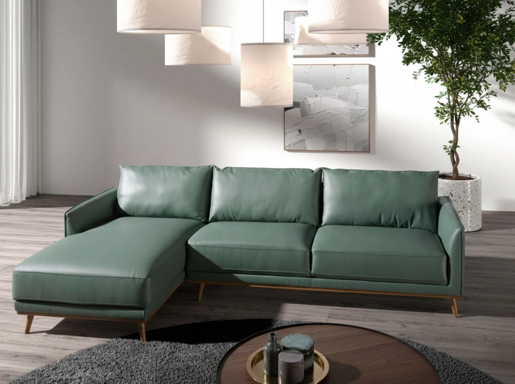 Divano chaise longue sinistro in pelle verde