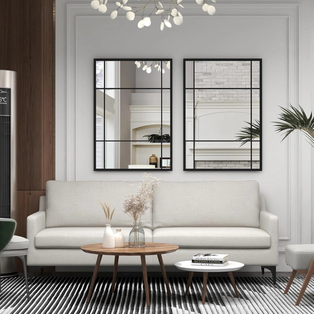 Specchio da Parete, Specchio Rettangolare Decorativo con Cornice in Metallo Antiruggine, Design Infrangibile, per Soggiorno, Caminetto, Orizzontale/Verticale, 100 x 70 cm