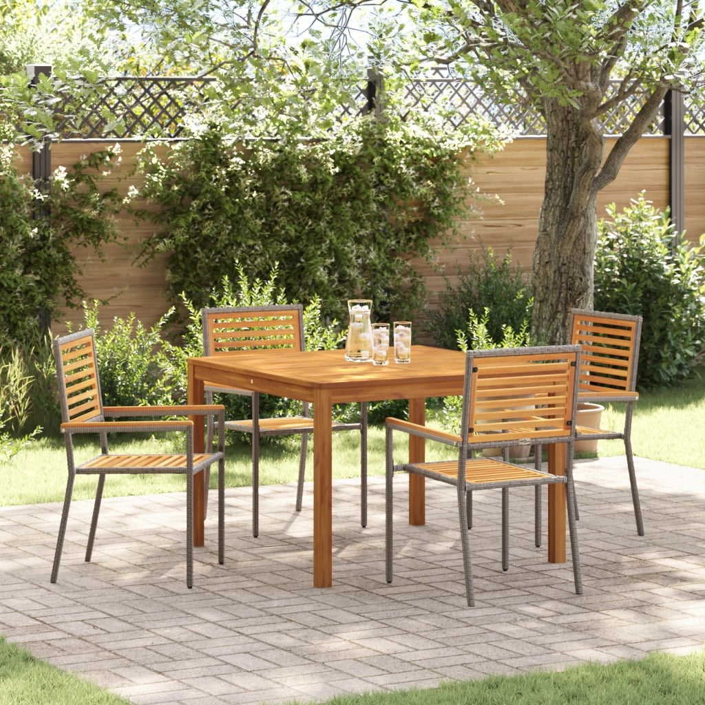 Set da Pranzo da Giardino  5 Pezzi Grigio Polyrattan Acacia