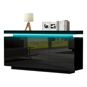 Credenza con 2 ante e 3 cassetti; illuminazione LED - per soggiorno - 140x35x72.5 cm - nera