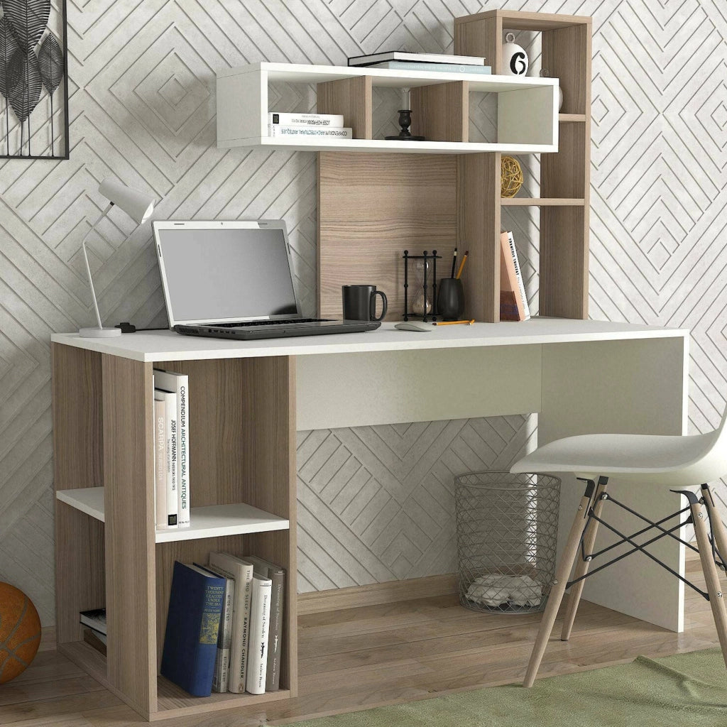 Recetto, Scrivania 6 Ripiani, 140x60x154h cm Bianco