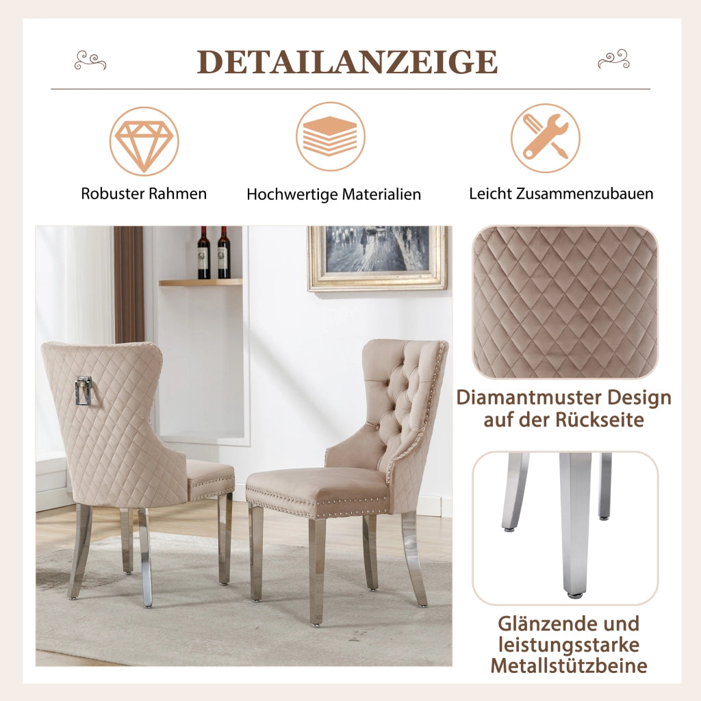 SEDIA Imbottita in Velluto Beige con Schienale Quadrato e Gambe in Metallo