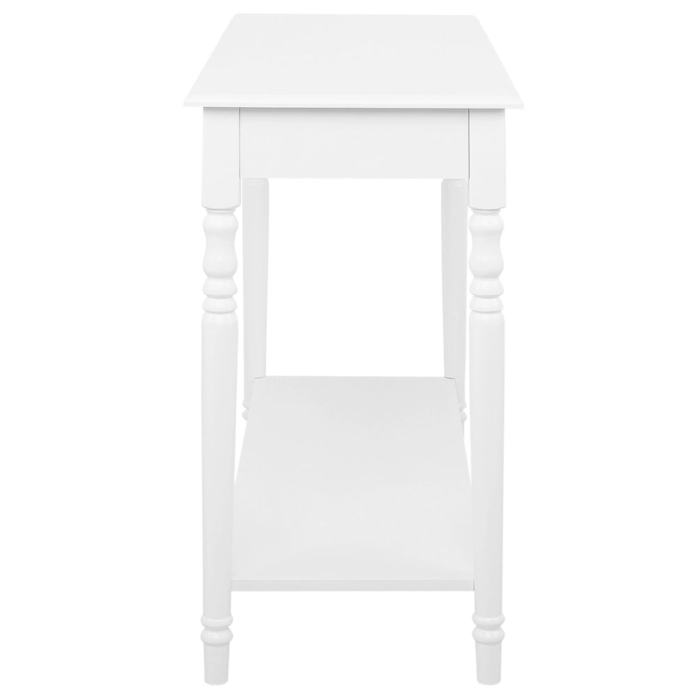 Consolle Piano in MDF bianco con gambe in legno di pino con toeletta a un cassetto